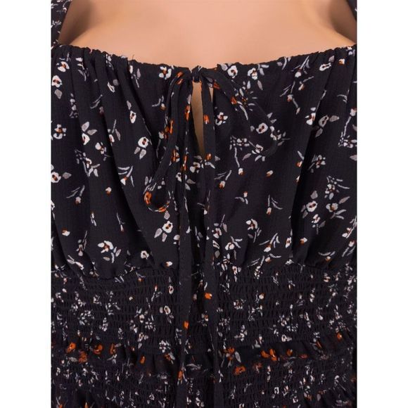 FREE PEOPLE L Floral Printed Lolita Peasant Top in Black Multi Floral - Picture 10 of 12